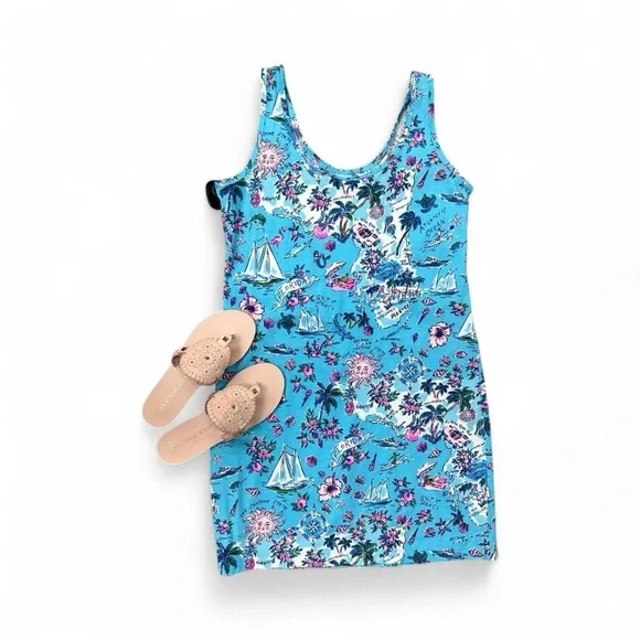 Lilly Pulitzer Newberri Florida Tank Amalfi Blue Roadtrip Sleeveless Dress - Picture 7 of 9